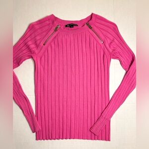Pink Y2K Barbiecore Ribbed Sweater with Zipper Accents
